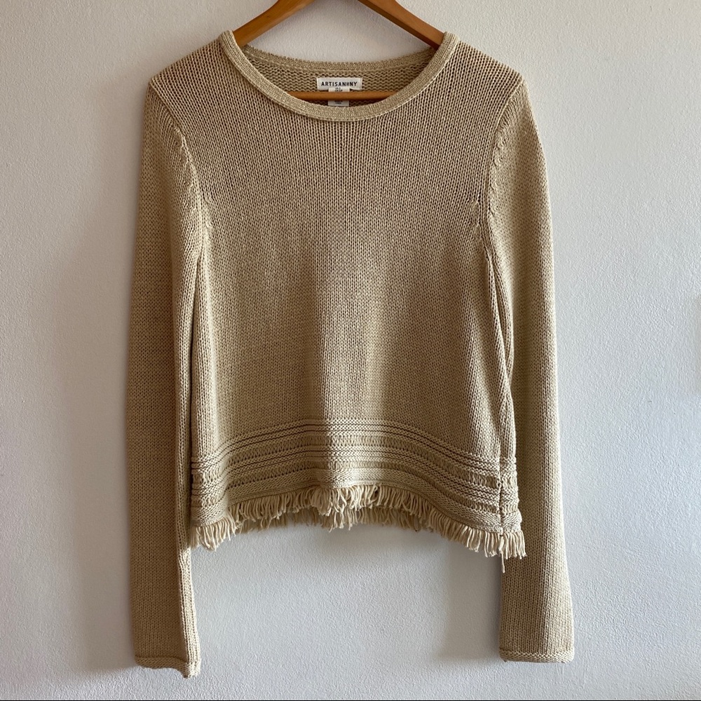 Artisan NY Tan Knit Sweater with Fringe